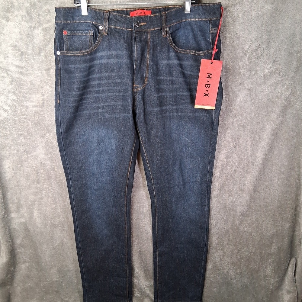 New MBX Jeans Men Size 36x30 Dark Blue Slim Fit Stretchable 5 Pockets Casual